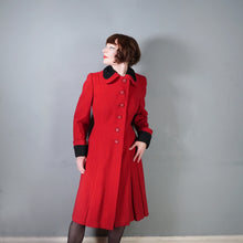 Load image into Gallery viewer, 50s 60s BOLD RED WOOL WINTER COAT WITH FAUX ASTRAKHAN TRIM - M