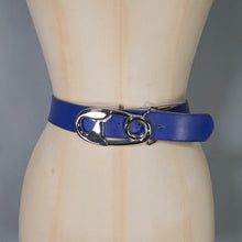Load image into Gallery viewer, VINTAGE BLUE FAUX LEATHER BELT WITH BIG SILVER SAFETY PIN BUCKLE- 29-30"