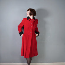 Load image into Gallery viewer, 50s 60s BOLD RED WOOL WINTER COAT WITH FAUX ASTRAKHAN TRIM - M