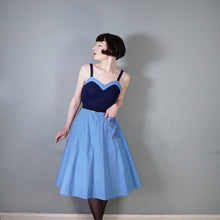 Load image into Gallery viewer, 70s STRAPPY BLUE ART DECO LADY NOVELTY POCKET DRESS - S