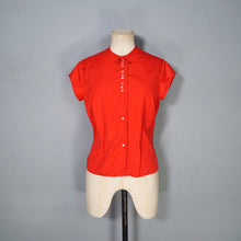 Load image into Gallery viewer, 50s 60s BRIGHT RED COTTON BLOUSE TOP WITH BOW - S