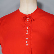 Load image into Gallery viewer, 50s 60s BRIGHT RED COTTON BLOUSE TOP WITH BOW - S