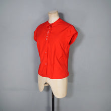 Load image into Gallery viewer, 50s 60s BRIGHT RED COTTON BLOUSE TOP WITH BOW - S