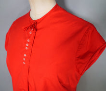 Load image into Gallery viewer, 50s 60s BRIGHT RED COTTON BLOUSE TOP WITH BOW - S