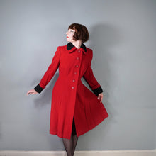Load image into Gallery viewer, 50s 60s BOLD RED WOOL WINTER COAT WITH FAUX ASTRAKHAN TRIM - M
