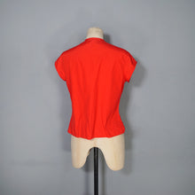 Load image into Gallery viewer, 50s 60s BRIGHT RED COTTON BLOUSE TOP WITH BOW - S