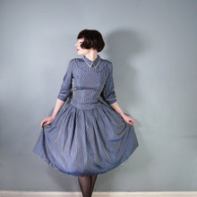 Load image into Gallery viewer, 40s 50s BLUE CHECKED FULL SKIRTED GOVERNESS DRESS WITH LACE TRIM - S