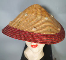 Load image into Gallery viewer, 50s STRAW CONICAL PLATTER HOLIDAY / SUMMER SUN HAT