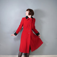 Load image into Gallery viewer, 50s 60s BOLD RED WOOL WINTER COAT WITH FAUX ASTRAKHAN TRIM - M