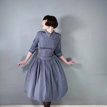 Load image into Gallery viewer, 40s 50s BLUE CHECKED FULL SKIRTED GOVERNESS DRESS WITH LACE TRIM - S
