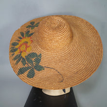 Load image into Gallery viewer, 40s HANDPAINTED EXTRA WIDE RIM STRAW HOLIDAY / SUMMER SUN HAT