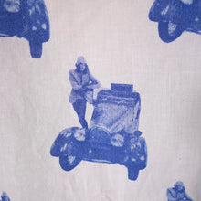 Load image into Gallery viewer, 70s BETTY BARCLAY SHIRT BLUE WHITE VAN AND MOD PRINT SHIRT - S