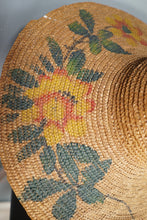Load image into Gallery viewer, 40s HANDPAINTED EXTRA WIDE RIM STRAW HOLIDAY / SUMMER SUN HAT