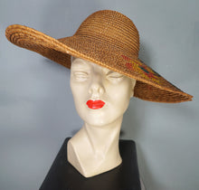 Load image into Gallery viewer, 40s HANDPAINTED EXTRA WIDE RIM STRAW HOLIDAY / SUMMER SUN HAT