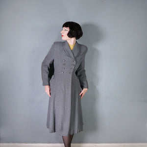 40s GREY FIT AND FLARE LIGHTWIGHT DOUBLE BREASTED WOOL COAT - S