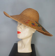 Load image into Gallery viewer, 40s HANDPAINTED EXTRA WIDE RIM STRAW HOLIDAY / SUMMER SUN HAT