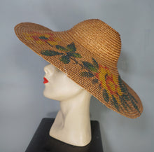 Load image into Gallery viewer, 40s HANDPAINTED EXTRA WIDE RIM STRAW HOLIDAY / SUMMER SUN HAT