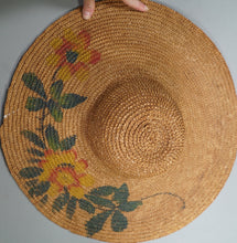 Load image into Gallery viewer, 40s HANDPAINTED EXTRA WIDE RIM STRAW HOLIDAY / SUMMER SUN HAT