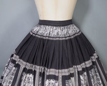 Load image into Gallery viewer, 50s BLACK, GREY AND WHITE EGYPTIAN NOVELTY PRINT SKIRT - 25"