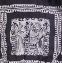 Load image into Gallery viewer, 50s BLACK, GREY AND WHITE EGYPTIAN NOVELTY PRINT SKIRT - 25"