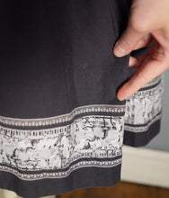 Load image into Gallery viewer, 50s BLACK, GREY AND WHITE EGYPTIAN NOVELTY PRINT SKIRT - 25"