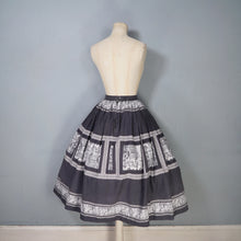 Load image into Gallery viewer, 50s BLACK, GREY AND WHITE EGYPTIAN NOVELTY PRINT SKIRT - 25"