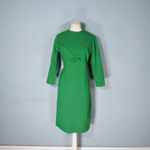 60s PEA GREEN WOOL FITTED SHIFT DRESS - M