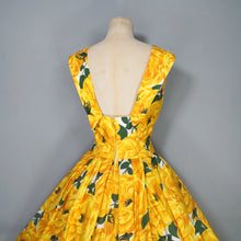 Load image into Gallery viewer, 50s BERKERTEX CONTINENTALS YELLOW FLORAL FULL SKIRT COTTON DRESS - S