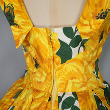 Load image into Gallery viewer, 50s BERKERTEX CONTINENTALS YELLOW FLORAL FULL SKIRT COTTON DRESS - S