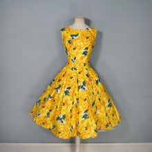 Load image into Gallery viewer, 50s BERKERTEX CONTINENTALS YELLOW FLORAL FULL SKIRT COTTON DRESS - S