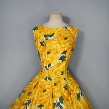 Load image into Gallery viewer, 50s BERKERTEX CONTINENTALS YELLOW FLORAL FULL SKIRT COTTON DRESS - S