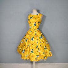 Load image into Gallery viewer, 50s BERKERTEX CONTINENTALS YELLOW FLORAL FULL SKIRT COTTON DRESS - S