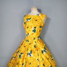 Load image into Gallery viewer, 50s BERKERTEX CONTINENTALS YELLOW FLORAL FULL SKIRT COTTON DRESS - S