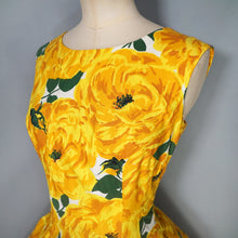 Load image into Gallery viewer, 50s BERKERTEX CONTINENTALS YELLOW FLORAL FULL SKIRT COTTON DRESS - S