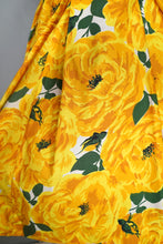 Load image into Gallery viewer, 50s BERKERTEX CONTINENTALS YELLOW FLORAL FULL SKIRT COTTON DRESS - S