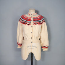 Load image into Gallery viewer, HANDKNITTED 50s / 60s SCANDINAVIAN / NORWEGIAN FAIRISLE CROPPED WOOL CARDIGAN - S