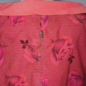 50s PINK RED ALICE EDWARDS ROSE PRINT FLORAL FULL SKIRTED DRESS - S-M / petite