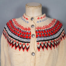 Load image into Gallery viewer, HANDKNITTED 50s / 60s SCANDINAVIAN / NORWEGIAN FAIRISLE CROPPED WOOL CARDIGAN - S