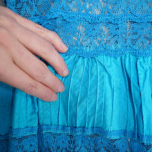 Load image into Gallery viewer, 60s / 70s VIVID TURQUOISE LACE AND PIN TUCK MEXICAN FULL SKIRTED DRESS - XS-S