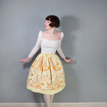 Load image into Gallery viewer, 50s HANDMADE YELLOW NOVELTY CAFE PRINT FULL COTTON SKIRT - 25.5"