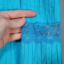 Load image into Gallery viewer, 60s / 70s VIVID TURQUOISE LACE AND PIN TUCK MEXICAN FULL SKIRTED DRESS - XS-S