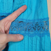 Load image into Gallery viewer, 60s / 70s VIVID TURQUOISE LACE AND PIN TUCK MEXICAN FULL SKIRTED DRESS - XS-S