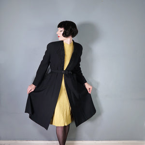 40s RUE DE LA PAIX BLACK BEADED GOTHIC PARISIAN BELTED COAT - S
