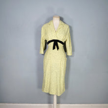 Load image into Gallery viewer, 50s TREASURE JUNIOR MISS FLECKED YELLOW WIGGLE DRESS WITH KICK PLEAT - S