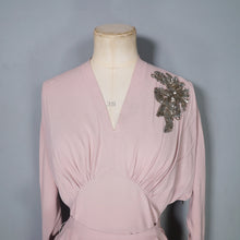 Load image into Gallery viewer, 40s MAX KOPP LONG SLEEVED BATWING RAYON DRESS WITH RUFFLES AND SEQUINS - S
