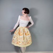 Load image into Gallery viewer, 50s HANDMADE YELLOW NOVELTY CAFE PRINT FULL COTTON SKIRT - 25.5"