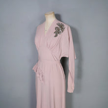 Load image into Gallery viewer, 40s MAX KOPP LONG SLEEVED BATWING RAYON DRESS WITH RUFFLES AND SEQUINS - S