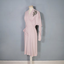 Load image into Gallery viewer, 40s MAX KOPP LONG SLEEVED BATWING RAYON DRESS WITH RUFFLES AND SEQUINS - S