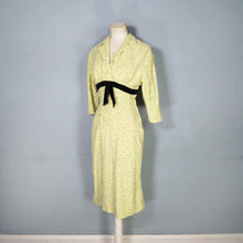 Load image into Gallery viewer, 50s TREASURE JUNIOR MISS FLECKED YELLOW WIGGLE DRESS WITH KICK PLEAT - S