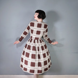 60s 70s BROWN MEXICAN CROCHET LACE AND PIN TUCK FULL SKIRTED DRESS